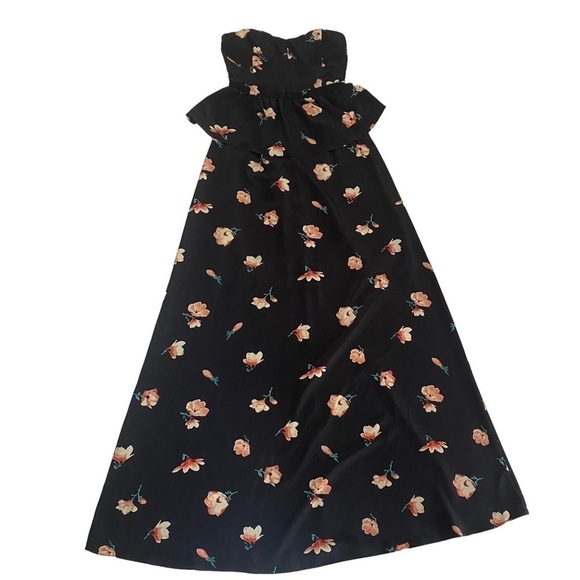 MM Couture black floral print strapless peplum maxi dress Size XS - Picture 7 of 8